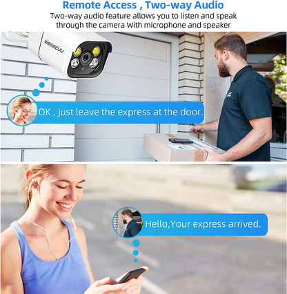 WESECUU POE Security Camera, compatible with motion detection, phone app, floodlight, audio, suitable for both indoor and outdoor monitoring, only compatible with POE security camera systems.
