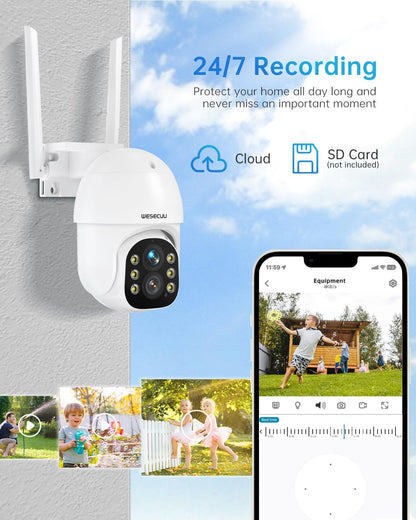 WESECUU Wireless Outdoor Cameras for Home Security, 2K Security Camera Wireless Outdoor 360° PTZ, 10 X Digital Zoom with AI Human Detection, Spotlight, 2-Way Audio, Color Night Vision, IP67 Waterproof