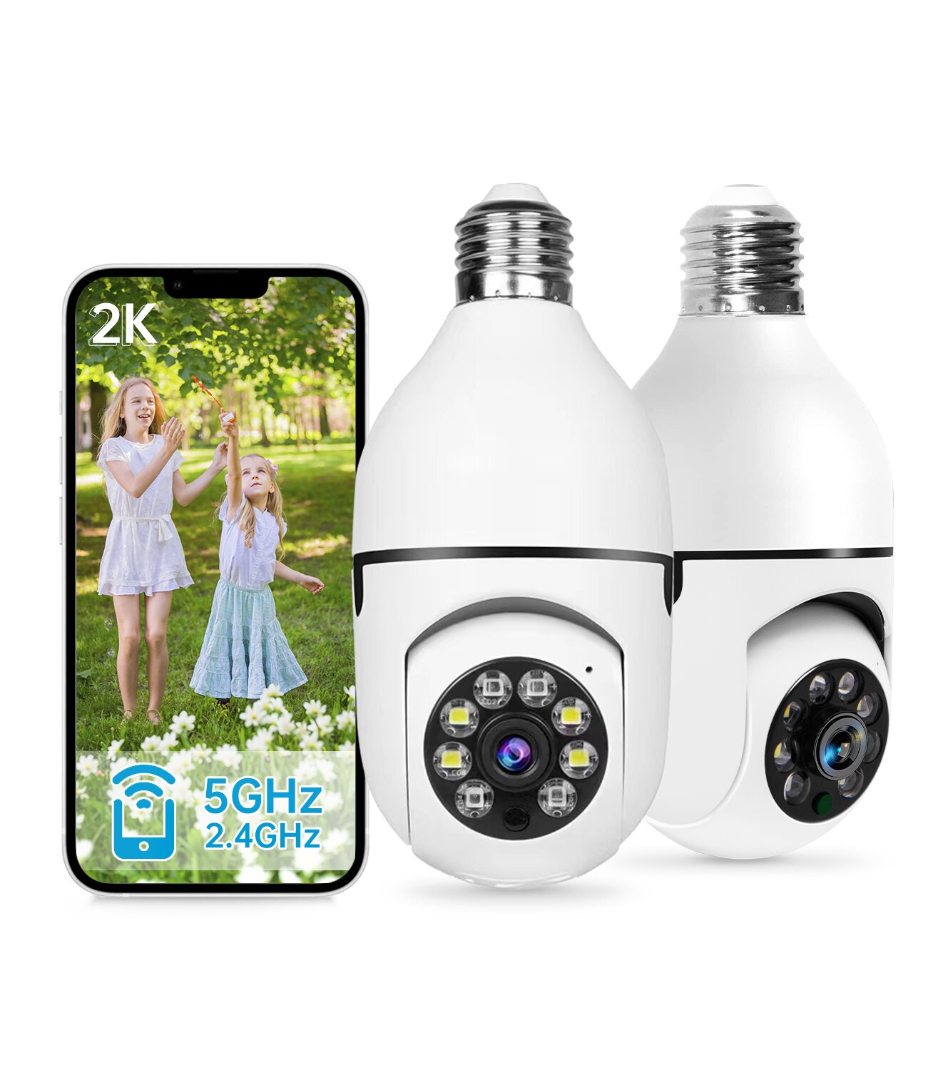 Bulb Security Camera Wireless 2.4GHz/5GHz -360 Degree Panoramic 3mp Wifi Camera for lndoor and Outdoor FUII Color Day and Night 2 一 Wayaudio, Works With Alexa